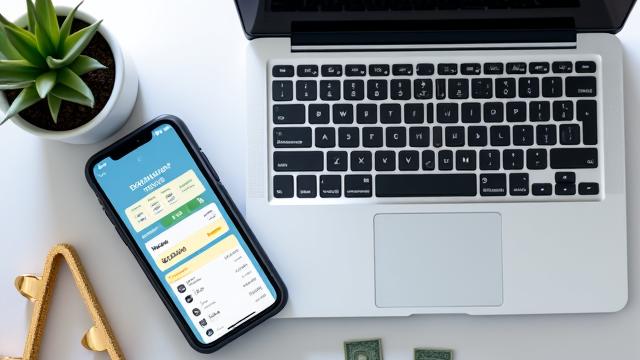 Interfaccia di un'app di gestione finanziaria su smartphone e laptop